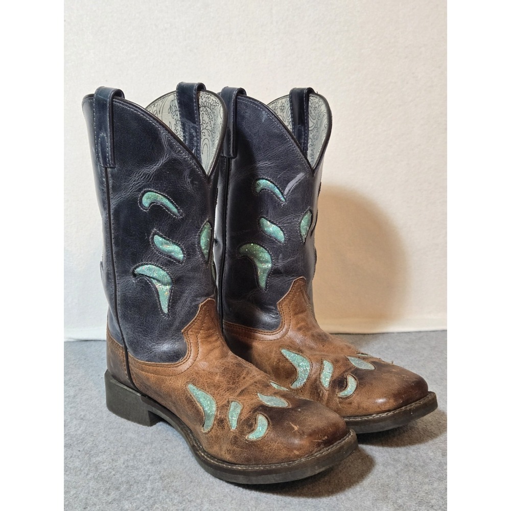 Smoky Mountain Boots Girls Youth Size 5R Leather Cowgirl Farm Horse Country Teal